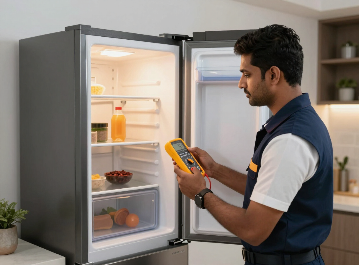 Certified refrigerator repair technicians at work in Noida